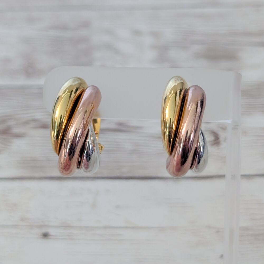 Vintage Joan Rivers Clip On Earrings Tri Color Very Large Chunky Hoops Statement